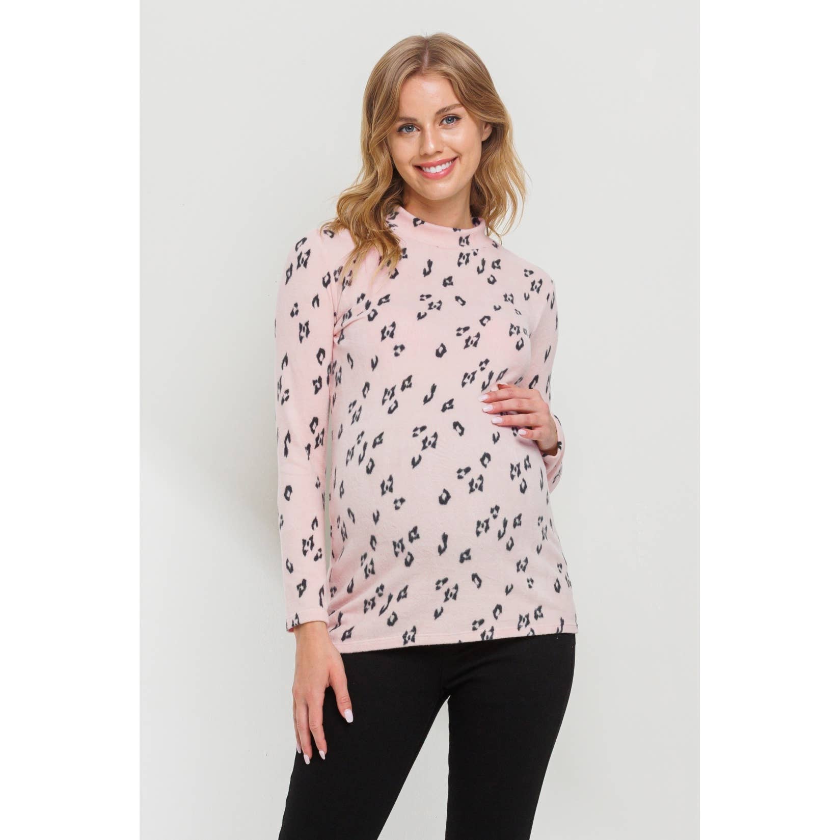 Animal Print Mock Neck Long Sleeve Maternity Top