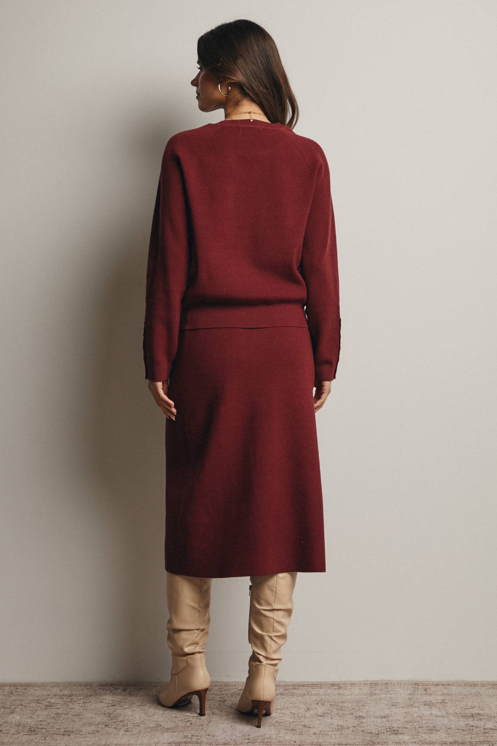 Ribbed Cuff Sweater & Midi Skirt Knit Set FWSET001