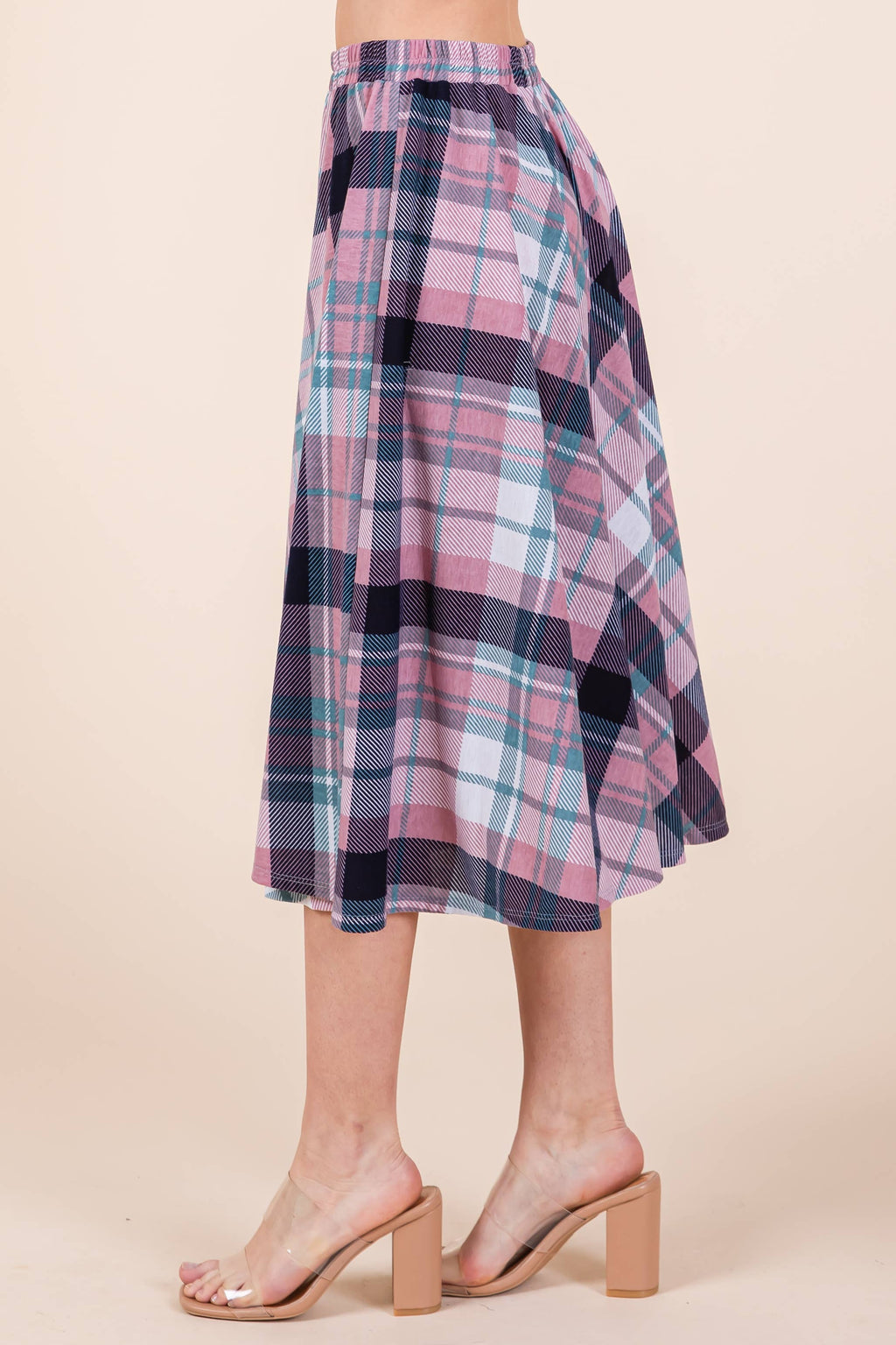 ETS-423AB Plaid T/R Span Midi Skirt