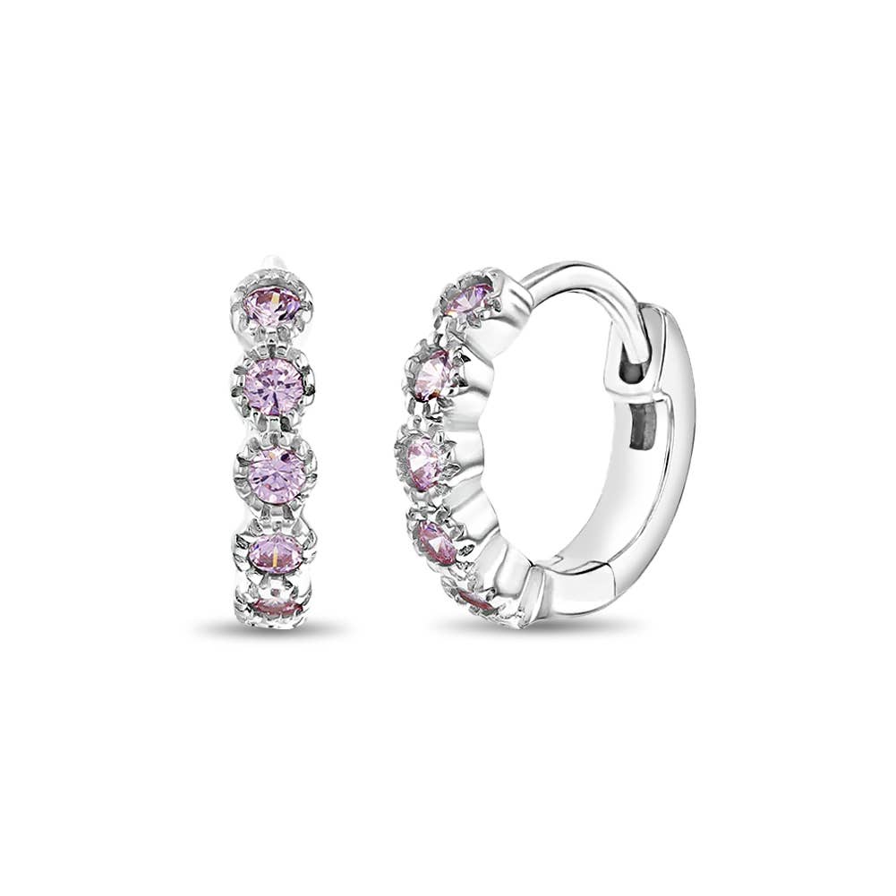 Flower Gem 9mm Toddler Kids Earrings Hoop - Sterling Silver