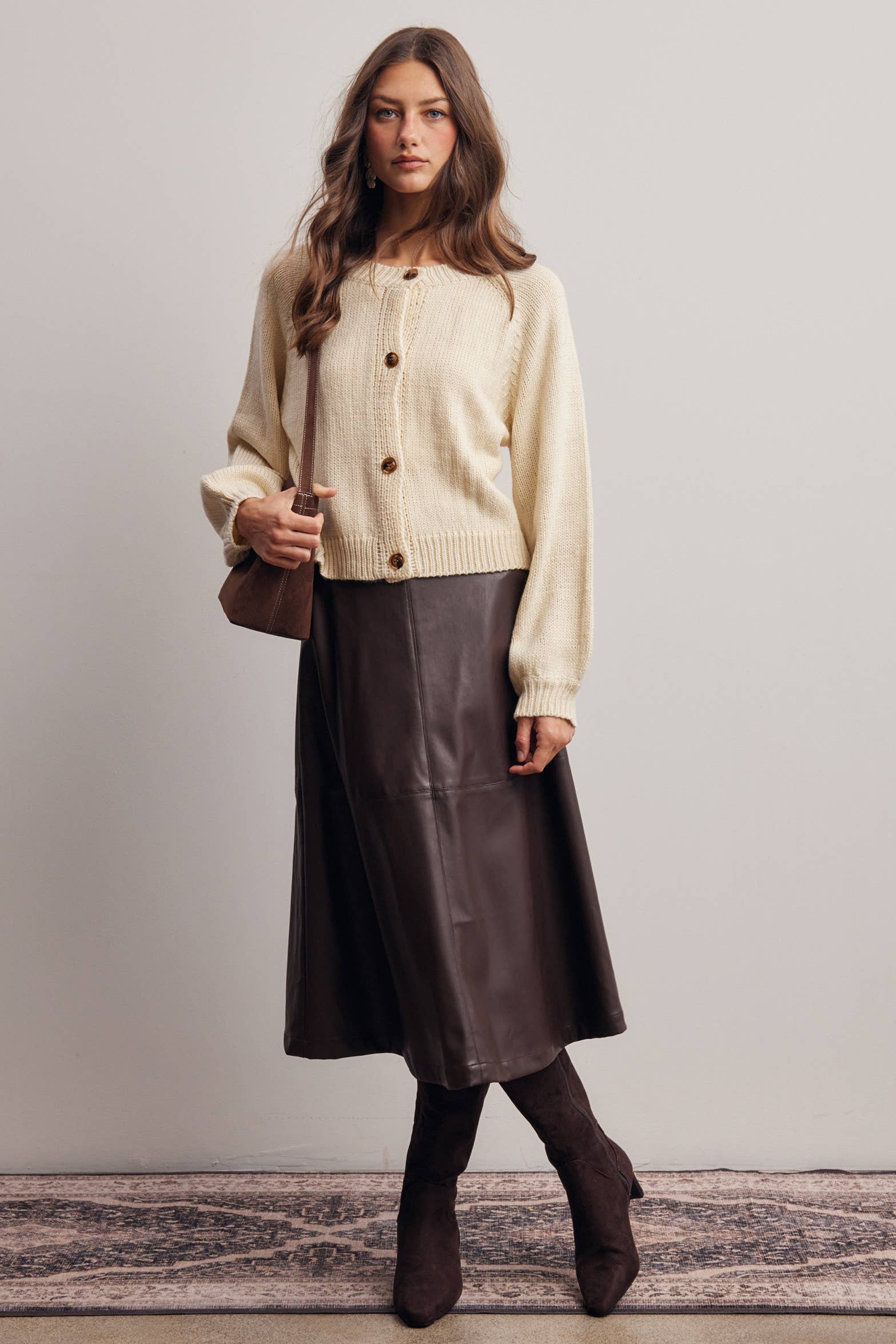 Faux Leather A-Line Midi Skirt FSK0026