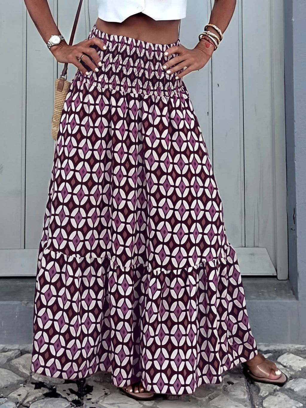 Ethnic Holiday Style Ruffled A-Line Skirt
