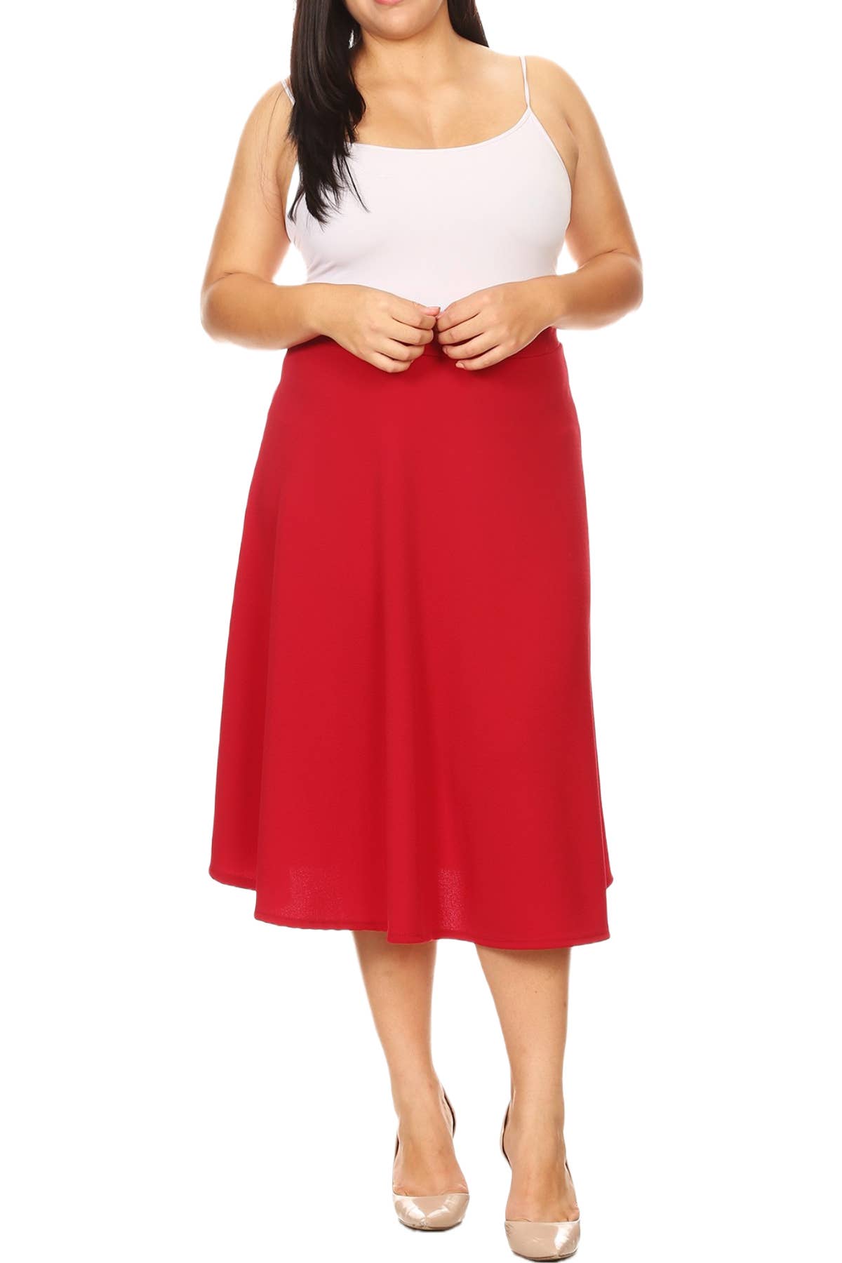 Women's Plus A-Line Casual Elastic Band Solid Midi Skirt