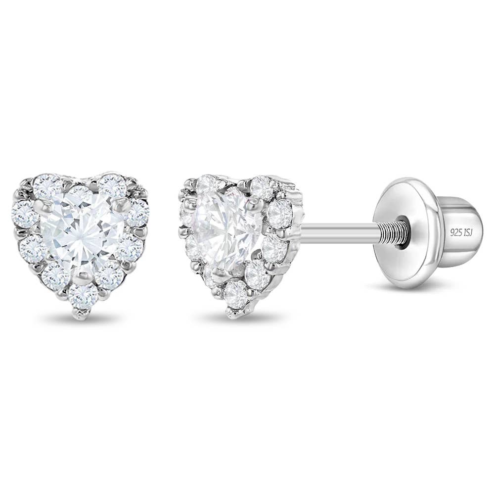 Princess Heart CZ Baby / Toddler Earrings - Sterling Silver