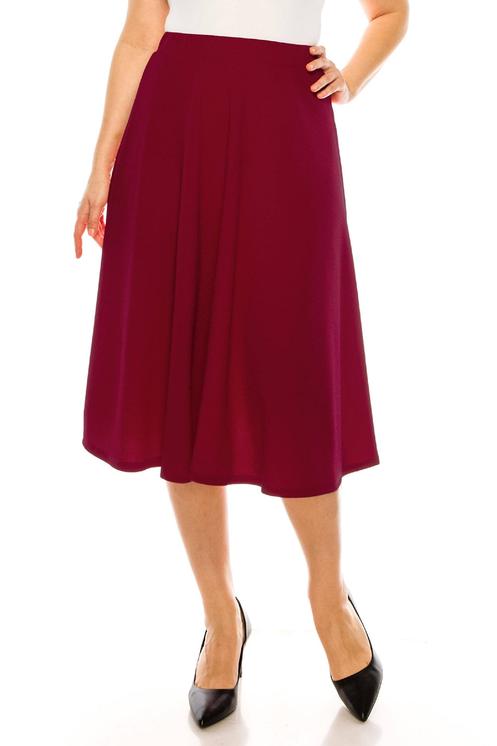 Women's Plus Size Casual Flared Midi Skirt Made in USA