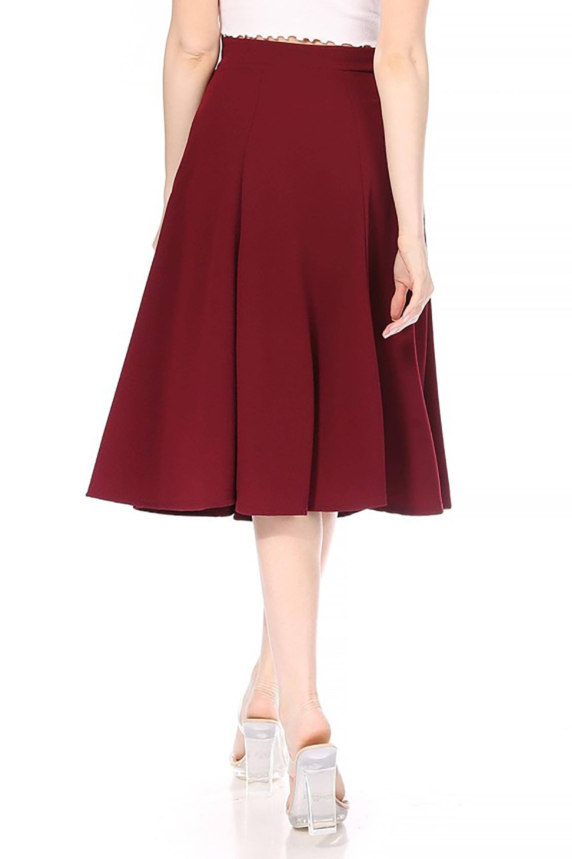 Women's Classic Solid Flared Midi A-Line Skirt