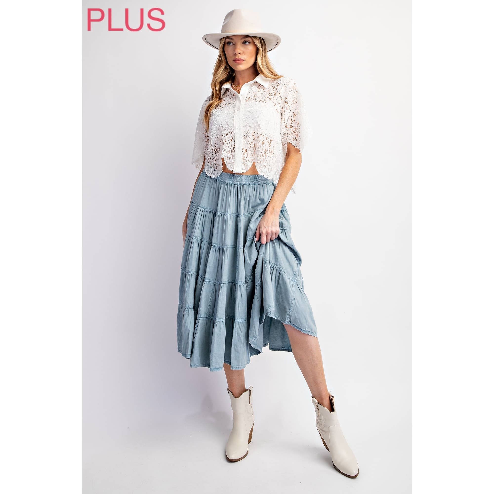 PLUS WASHED RELAXED FULL SWING MIDI SKIRT