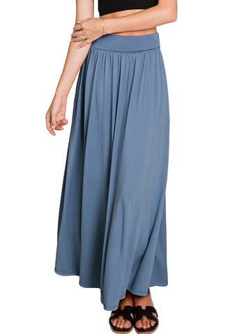 High Waist Elastic Closure Gather Maxi Skirt