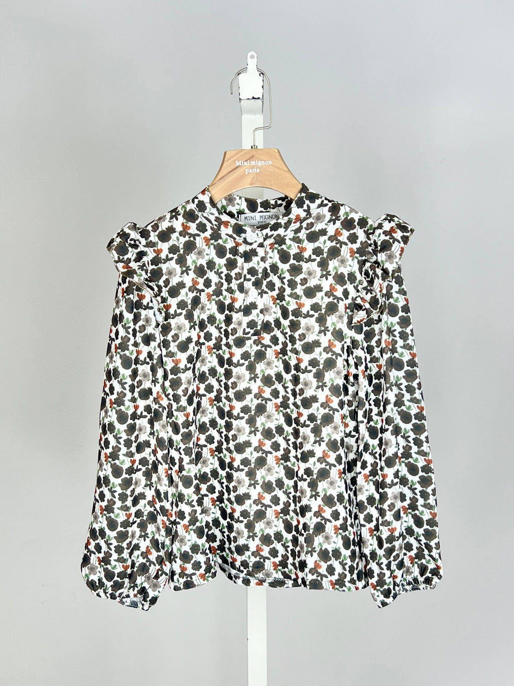 Floral long-sleeve top with ruffles for girls