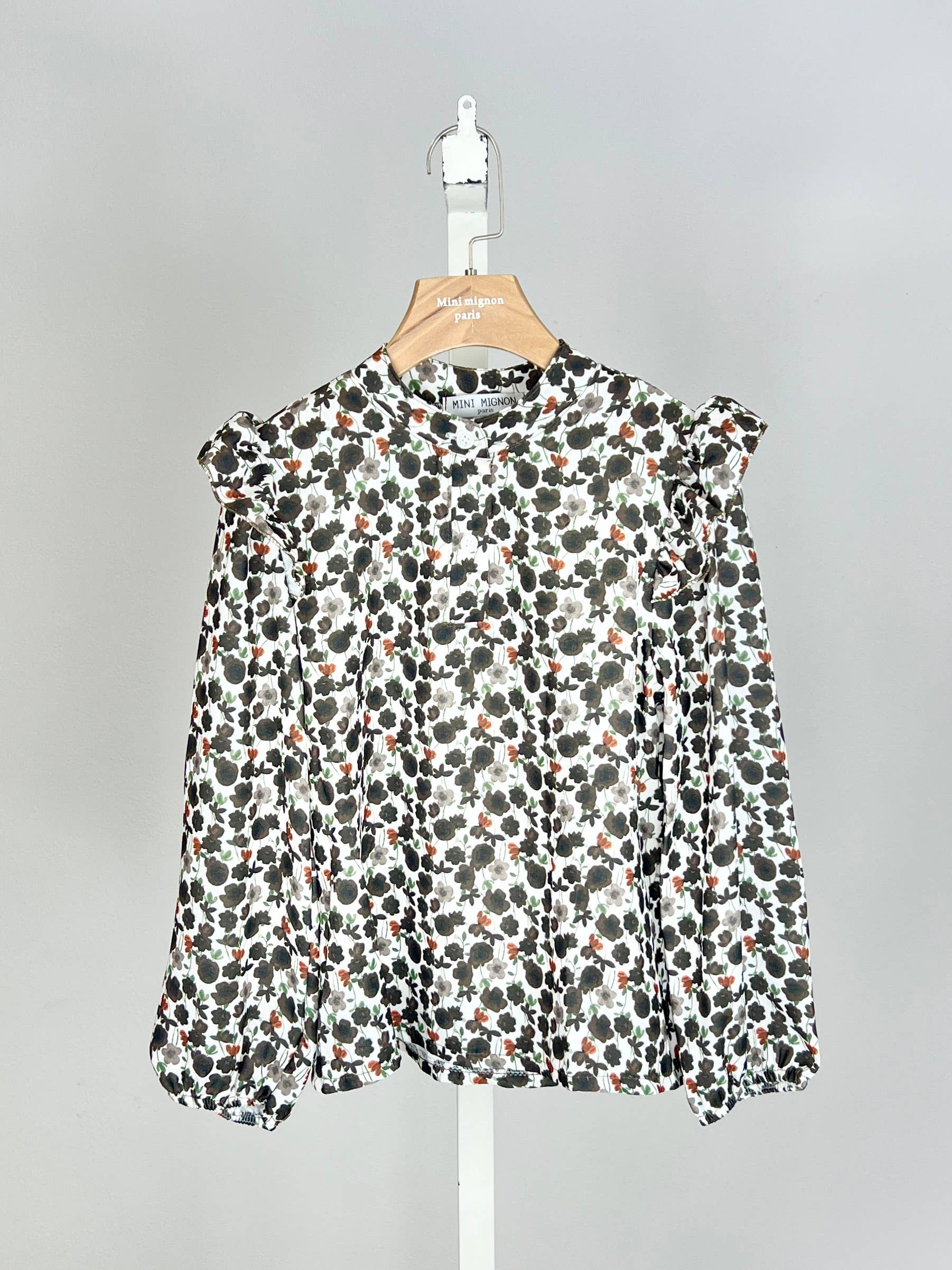 Floral long-sleeve top with ruffles for girls