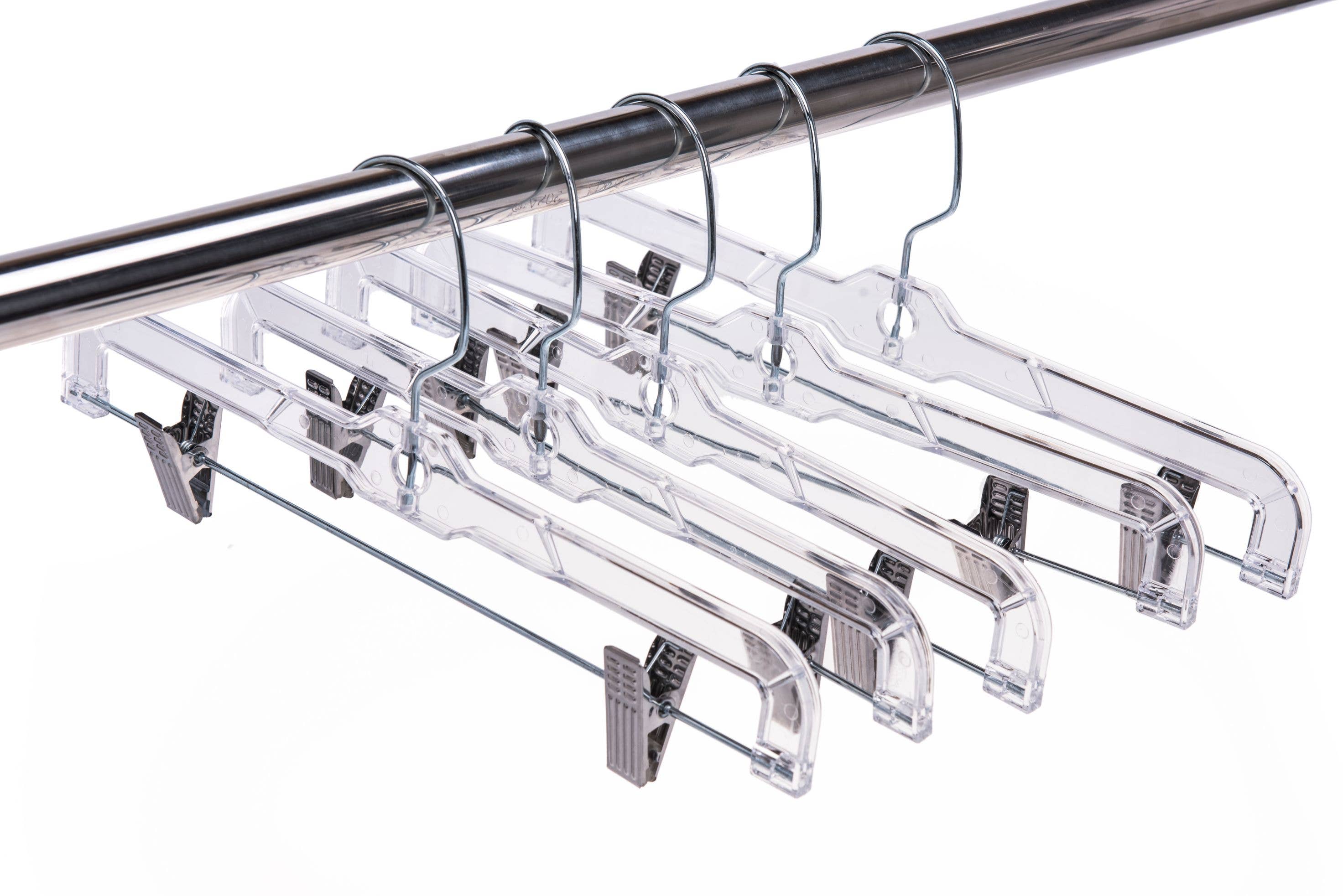P022 Clear Crystal Plastic Skirt Hanger with Clips 100 pc