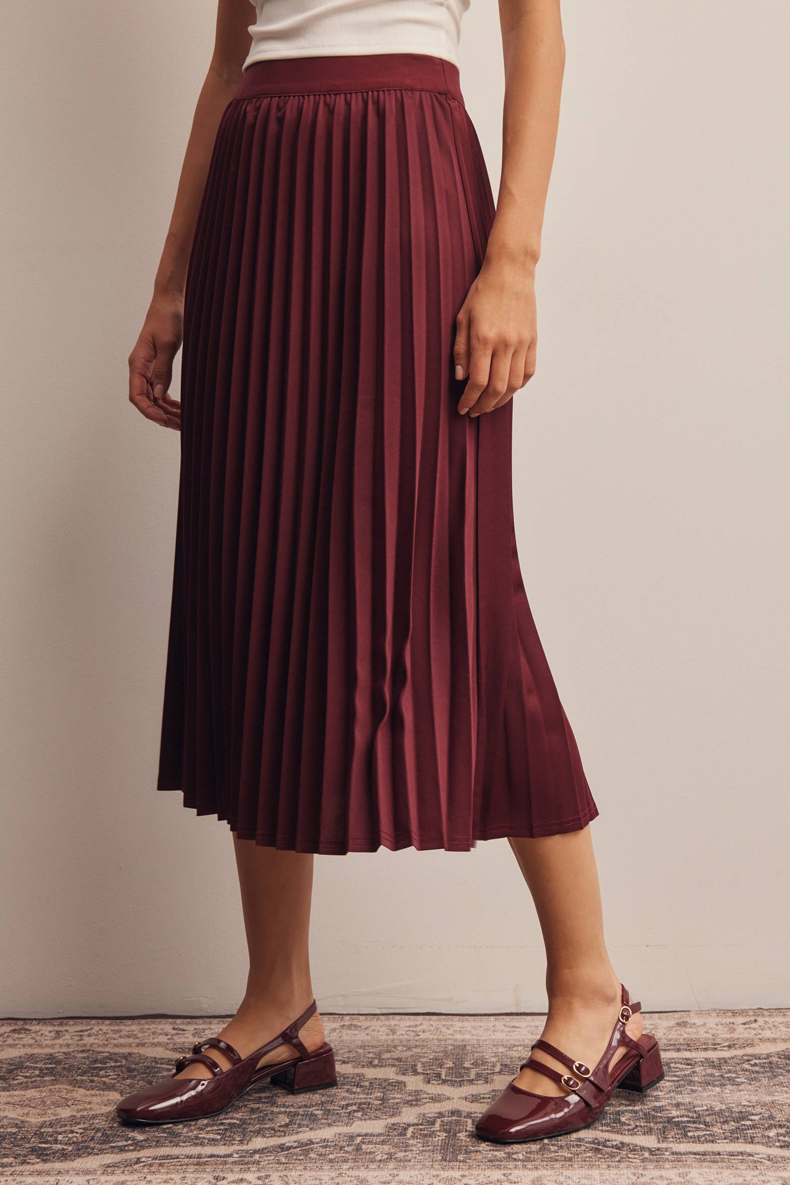 Stretch Pleated Midi Skirt FSK0027