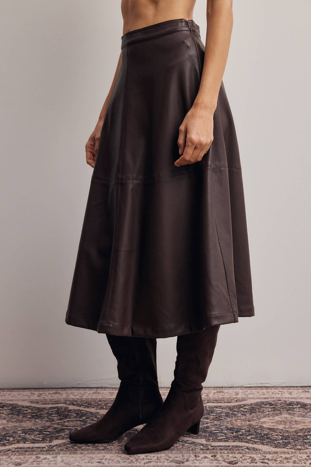 Faux Leather A-Line Midi Skirt FSK0026