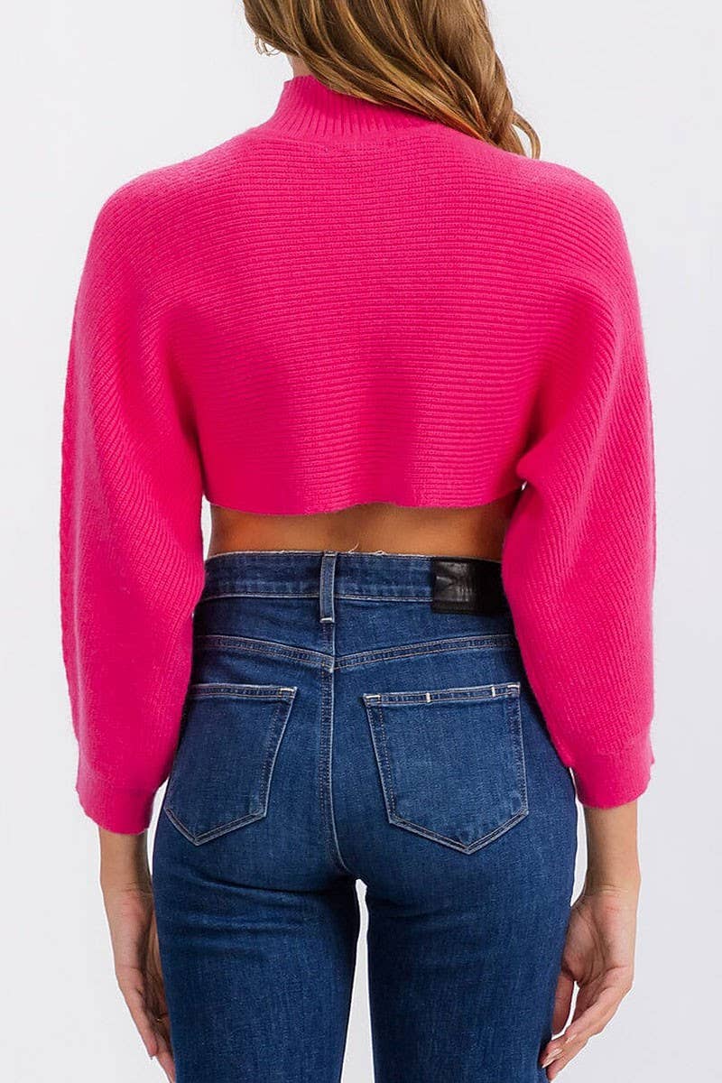 LONG SLEEVE MOCK NECK KNIT CROP TOP