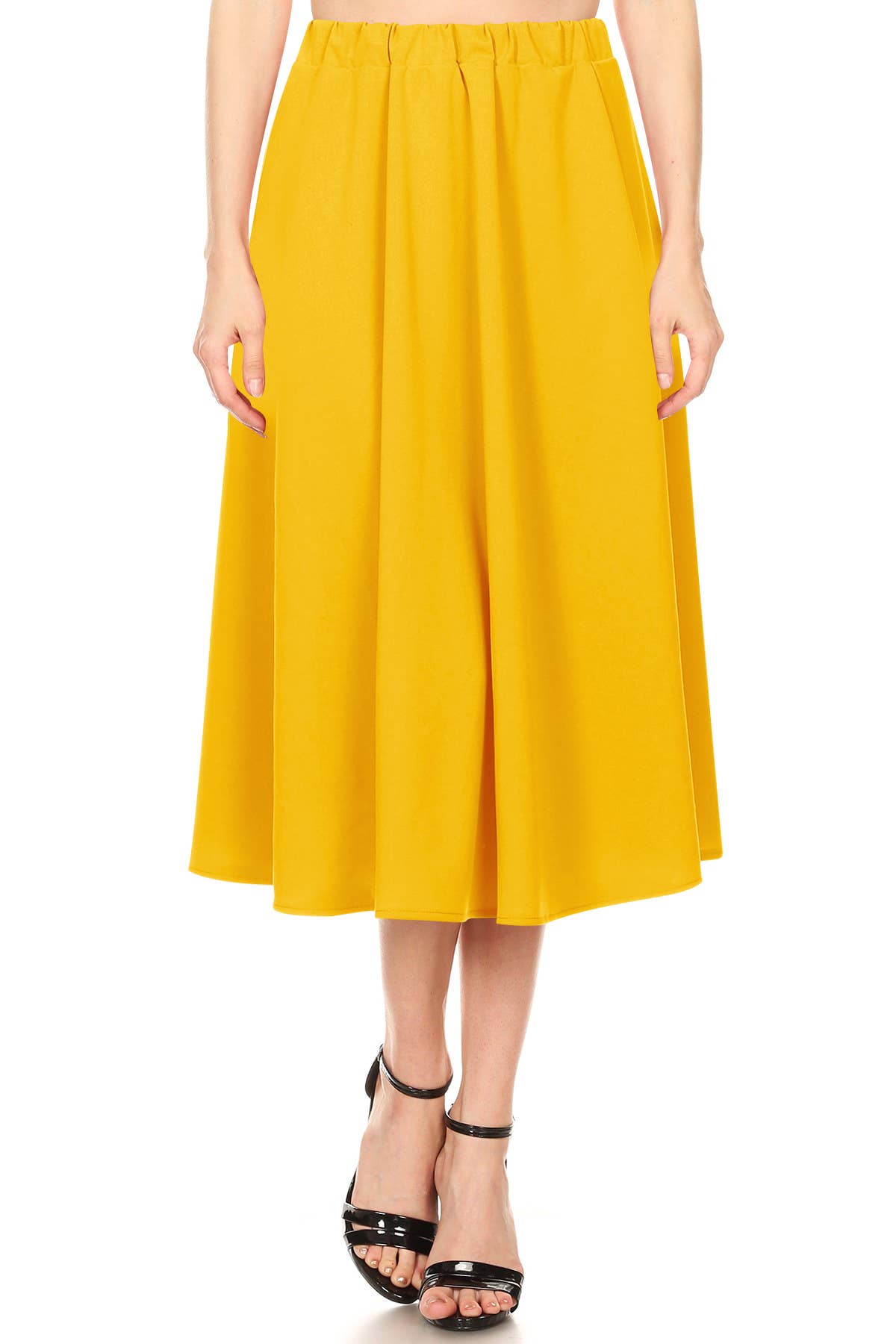 Women's Casual A-Line Pleated Solid Midi Skirt