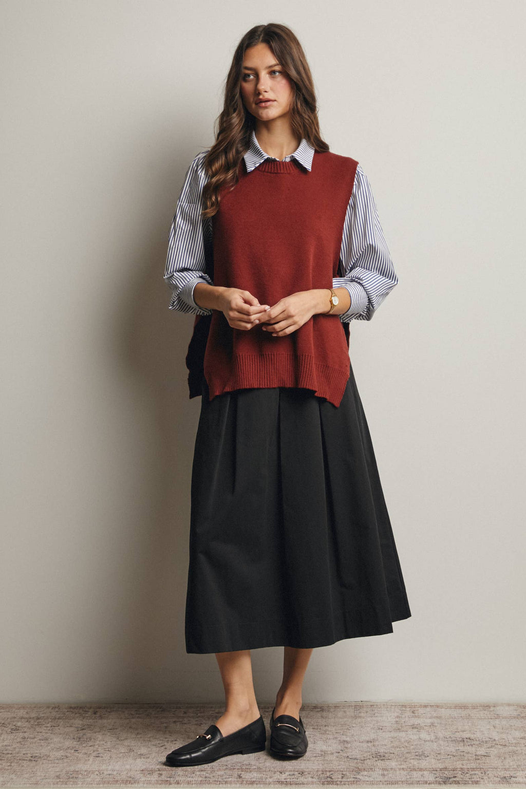 Pleated A-Line Midi Skirt