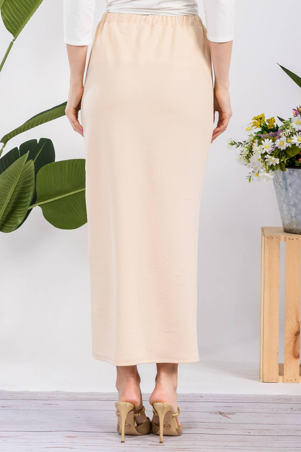 NEW COLORS- LONG PENCIL SKIRT -WITH ELASTIC WAIST BAND