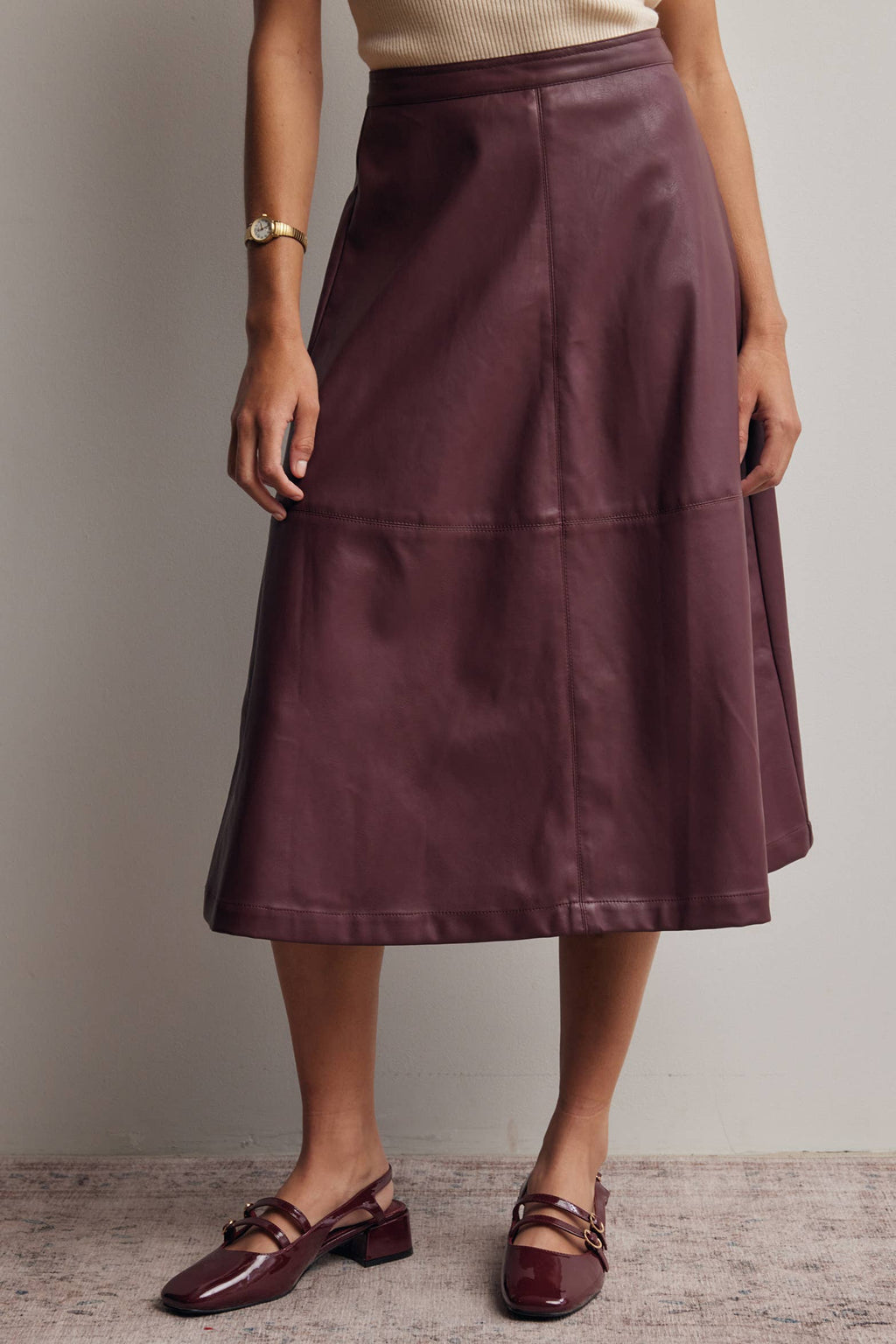 Faux Leather A-Line Midi Skirt FSK0026