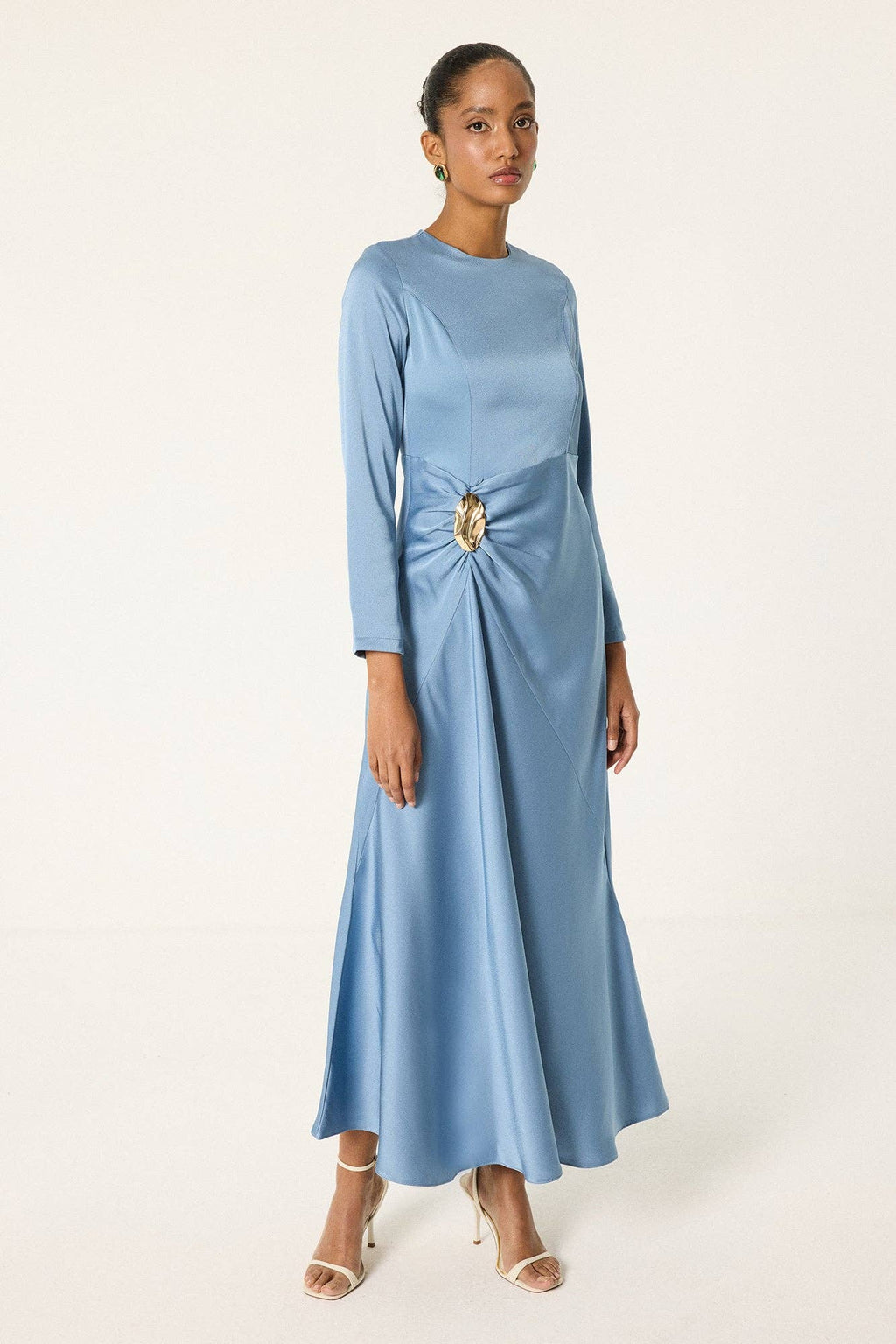 Satin Maxi Dress with Draped Detail – Elegant Evening Dress