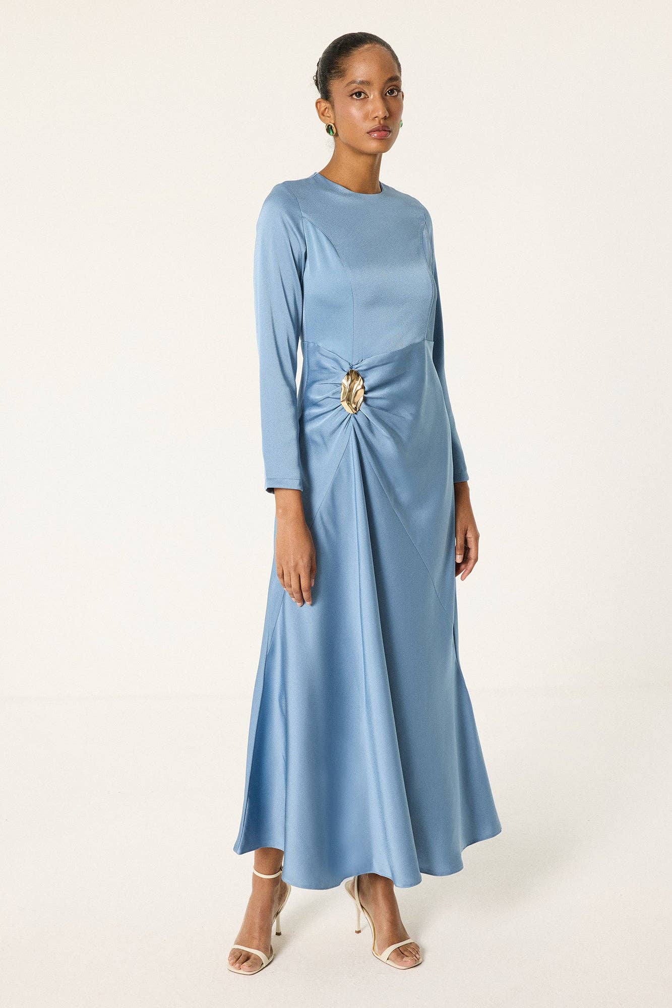 Satin Maxi Dress with Draped Detail – Elegant Evening Dress