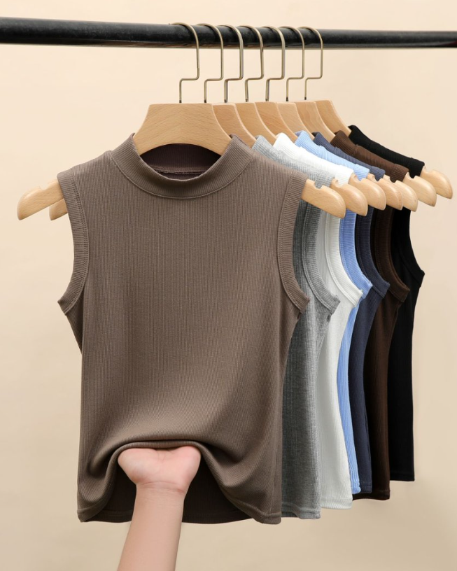 Versatile Essential Basic rib high neck vest tank Top