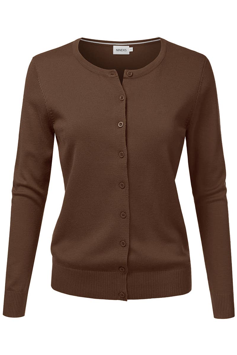 AWOCAL310_Button Down Soft Knit Long Sleeve Cardigan Sweater