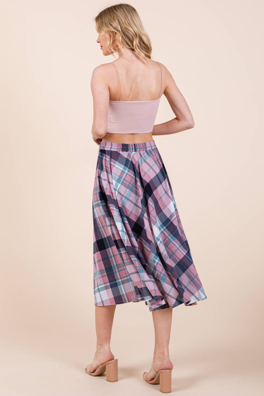 ETS-423AB Plaid T/R Span Midi Skirt
