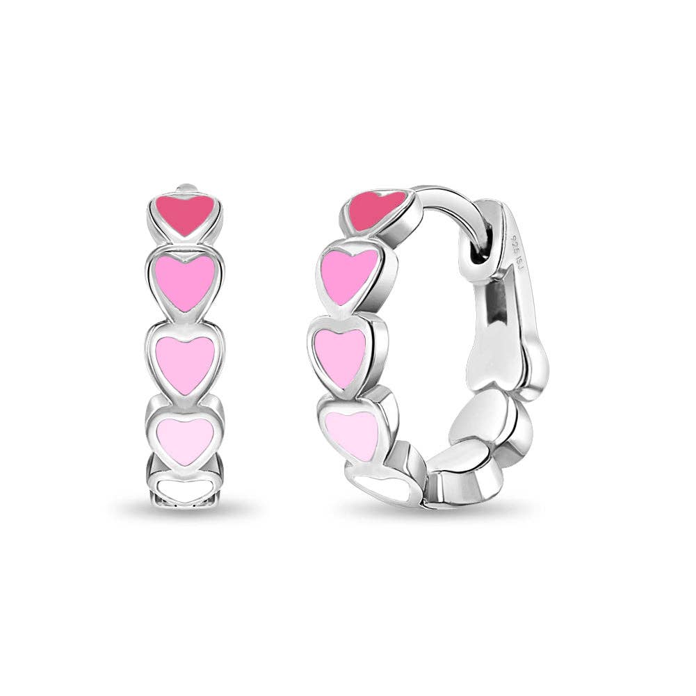 Heart 9mm Baby / Kids Earrings Hoop Enamel - Sterling Silver
