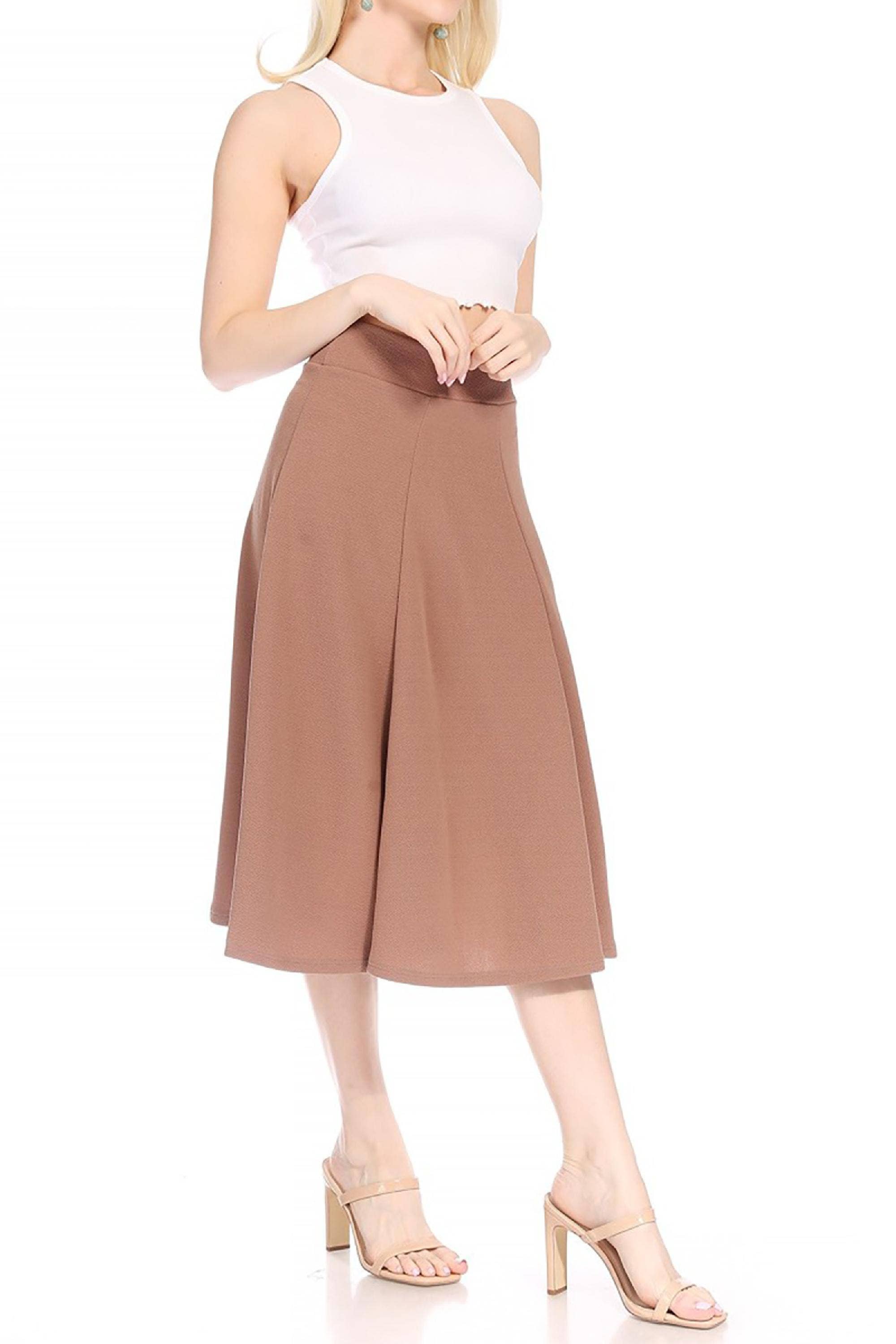 Women's Classic Solid Flared Midi A-Line Skirt