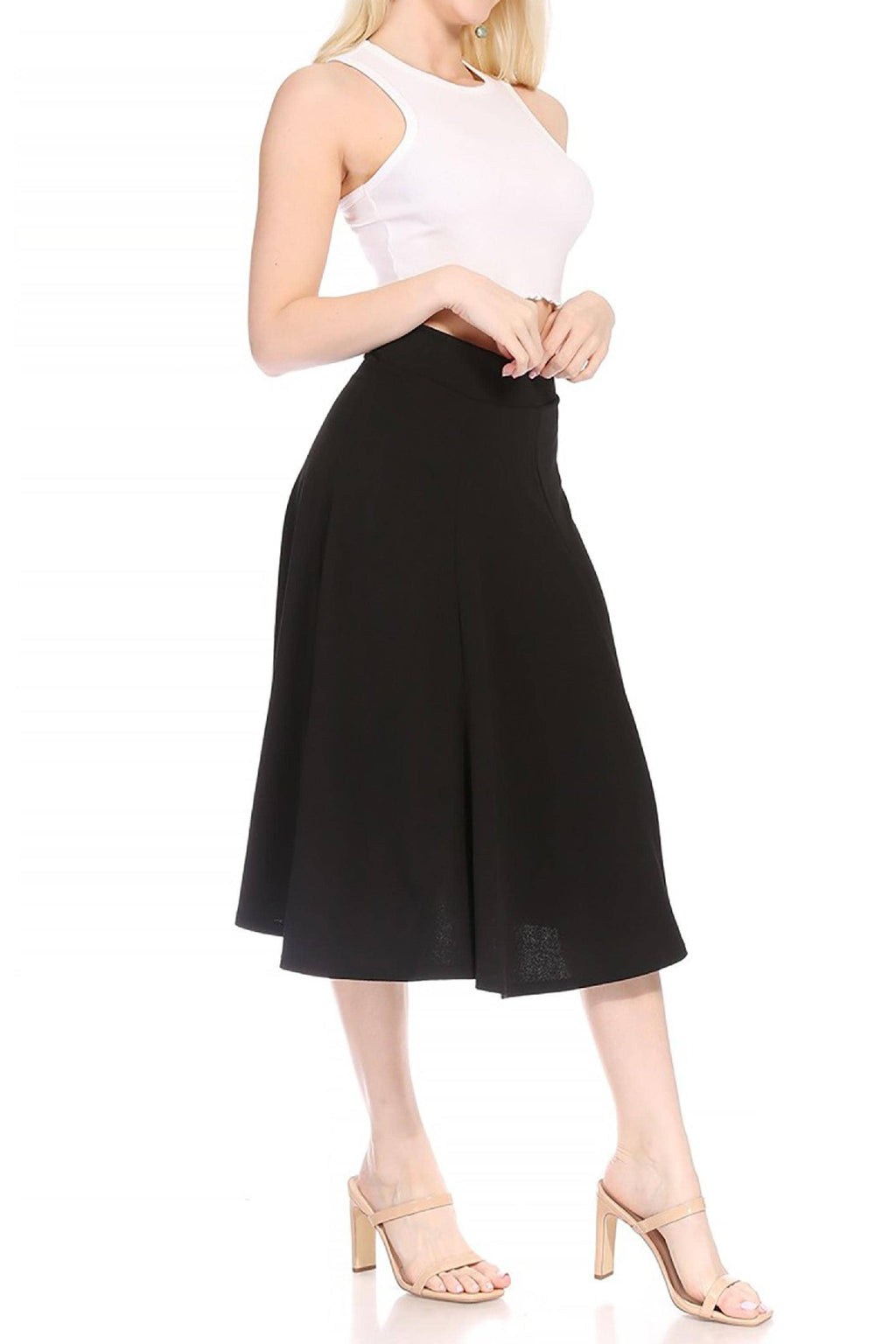 Women's Classic Solid Flared Midi A-Line Skirt