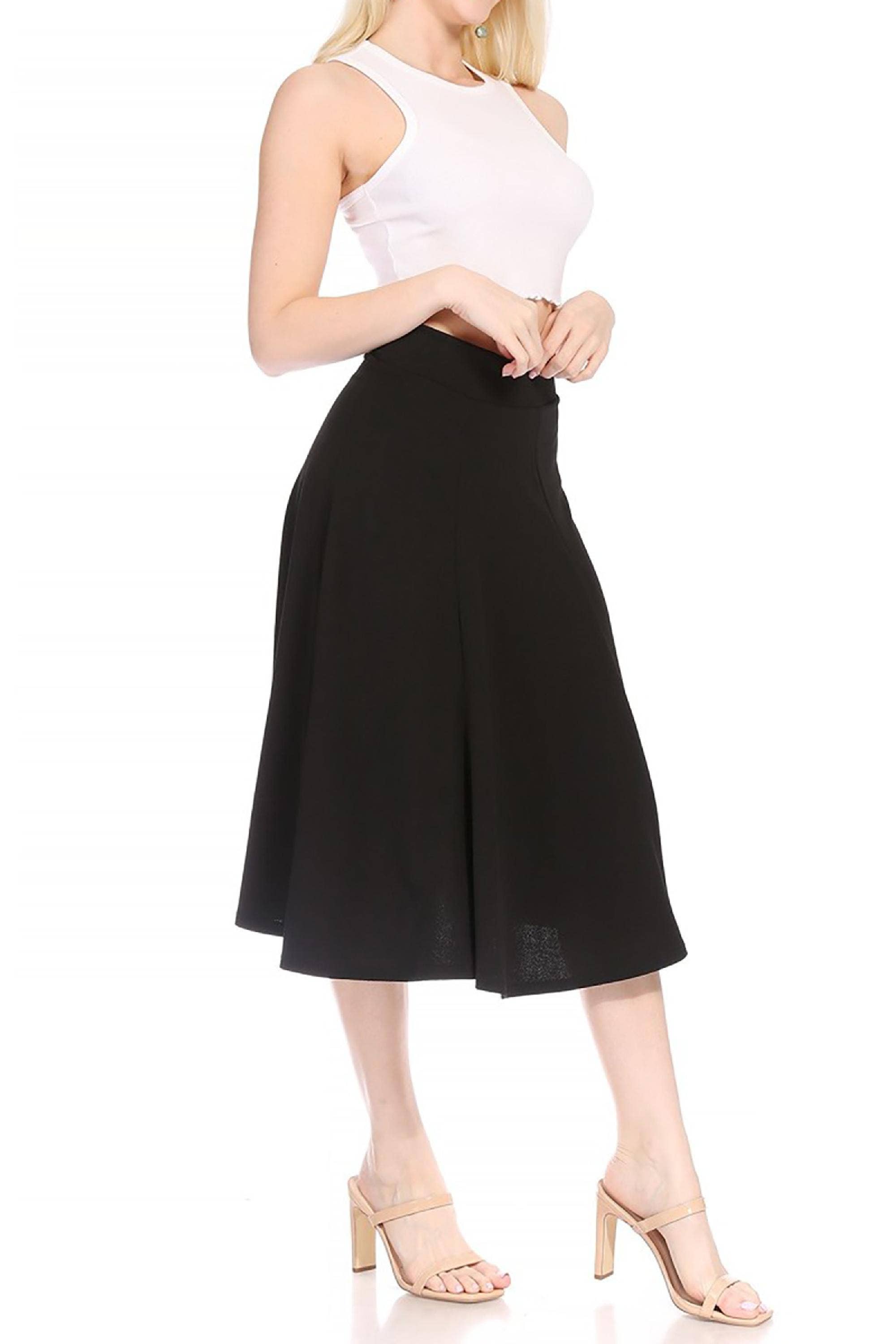 Women's Classic Solid Flared Midi A-Line Skirt