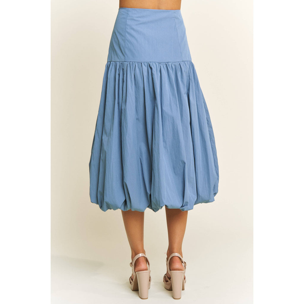 SOFT WOVEN SOLID BUBBLE BALLON MIDI SKIRT - Beige