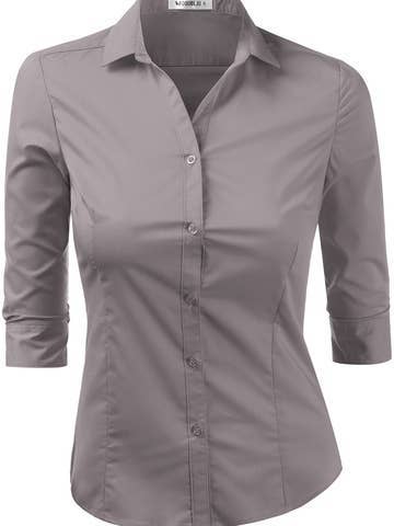 3/4 Sleeve Button Down Collar Shirt Blouse