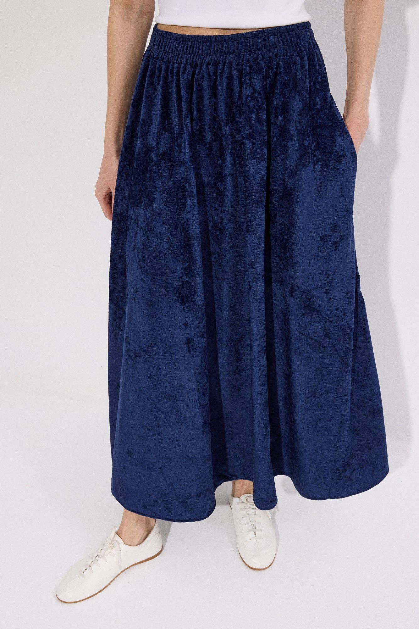 Elastic Waist Suede Maxi Skirt – Soft Touch Flowy A-Line