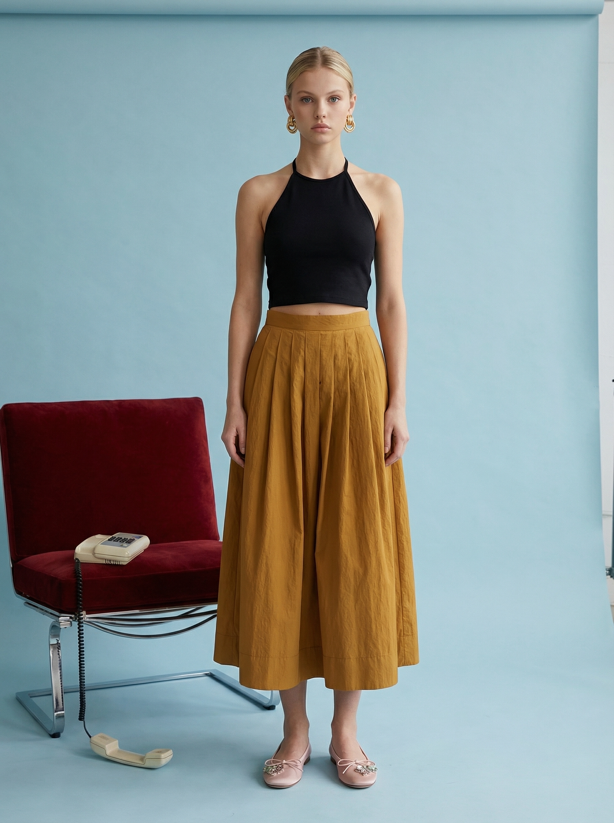 JOS1020 Elegant Pleated Midi Skirt