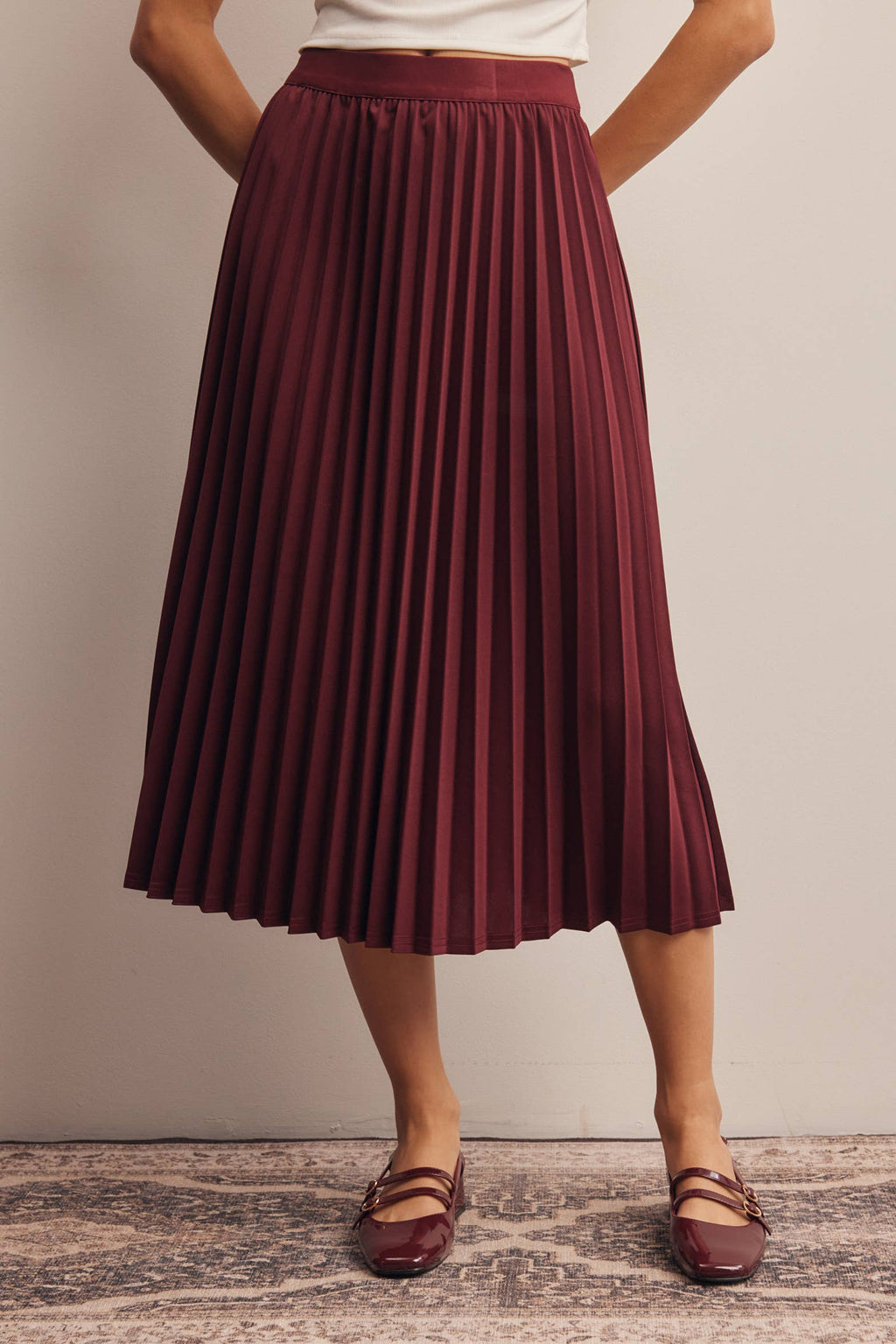Stretch Pleated Midi Skirt FSK0027