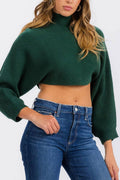 LONG SLEEVE MOCK NECK KNIT CROP TOP
