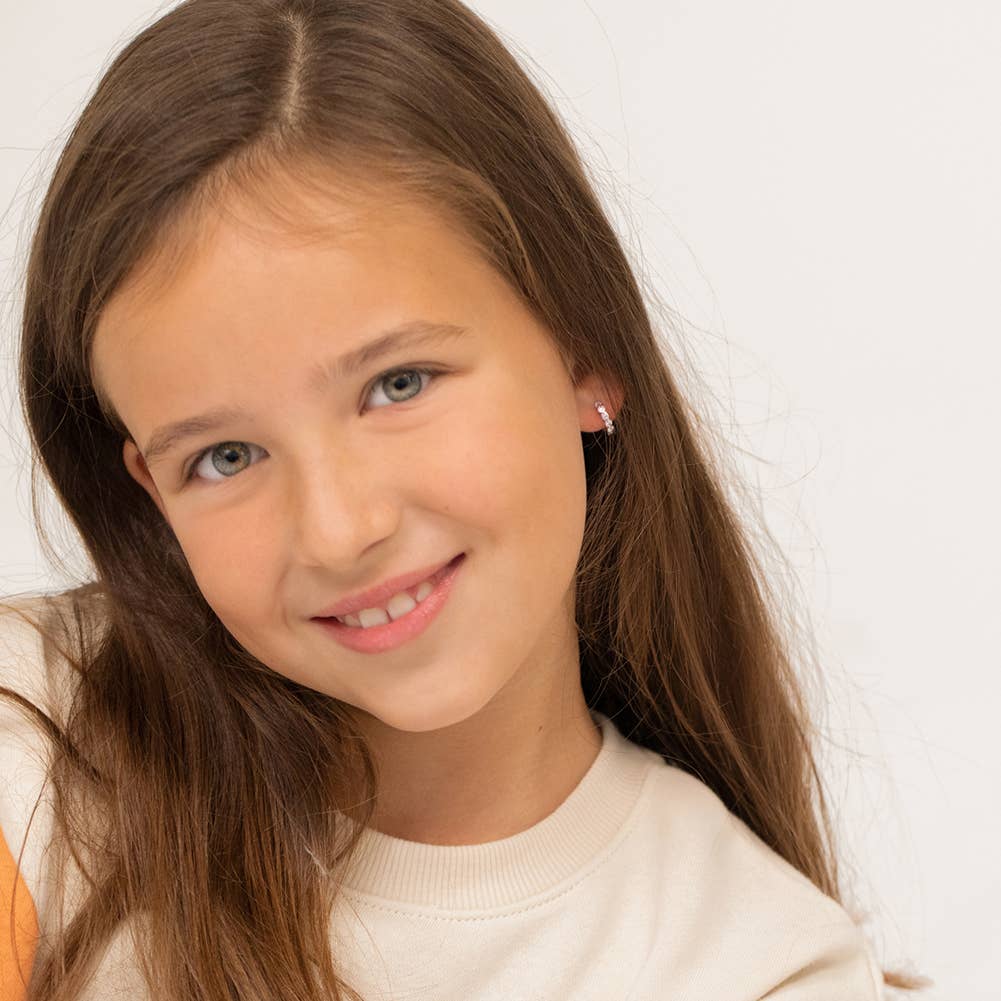 Flower Gem 9mm Toddler Kids Earrings Hoop - Sterling Silver