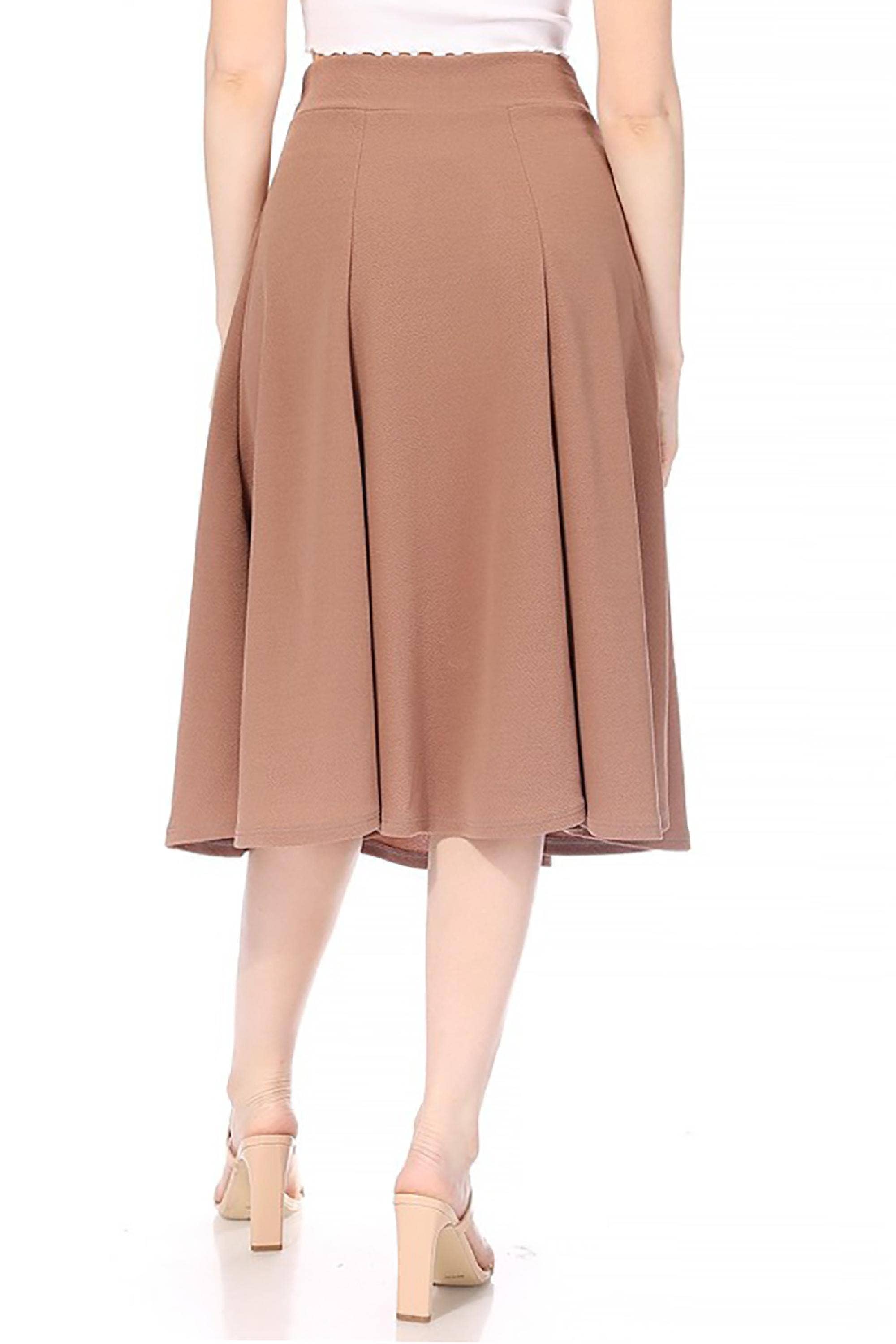 Women's Classic Solid Flared Midi A-Line Skirt