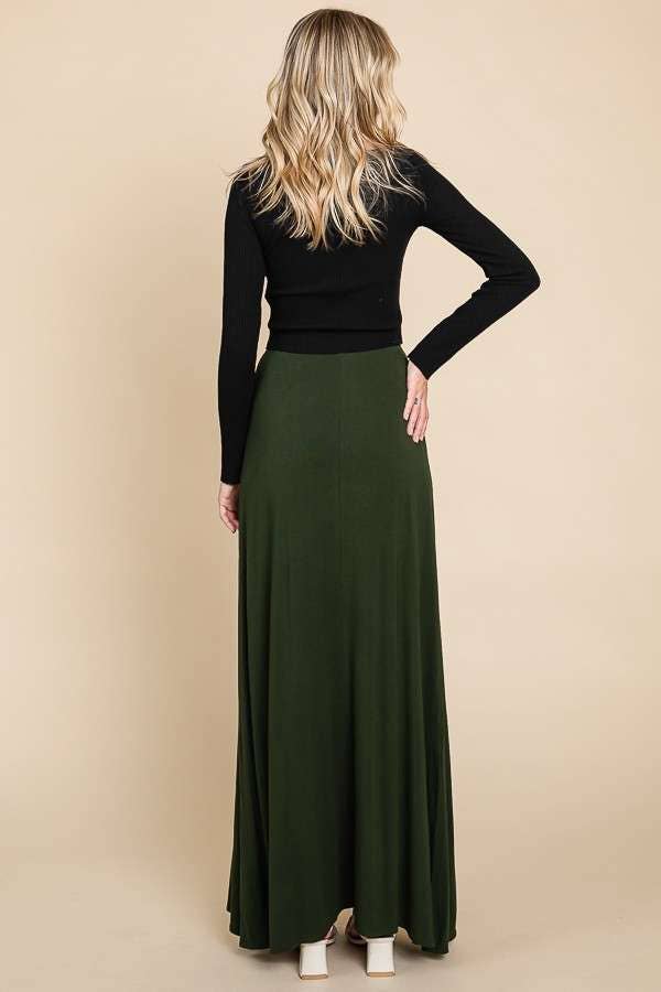 CBA1847 - DRAW STRING FLARE MAXI SKIRT
