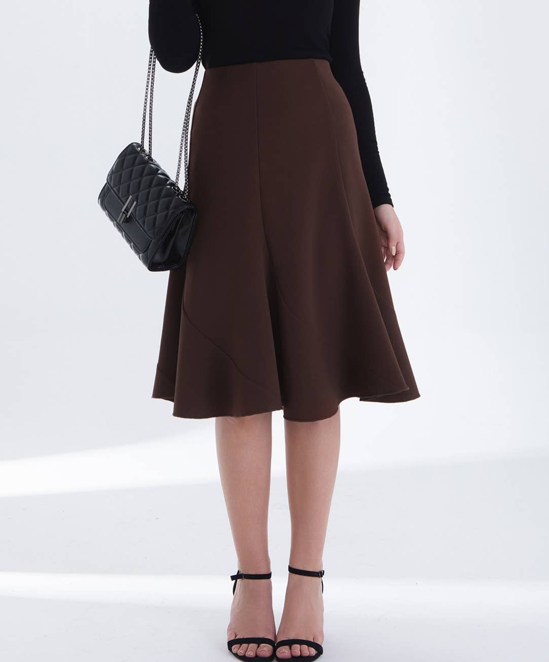 Elegant commuter office A-line midi fishtail hem skirt