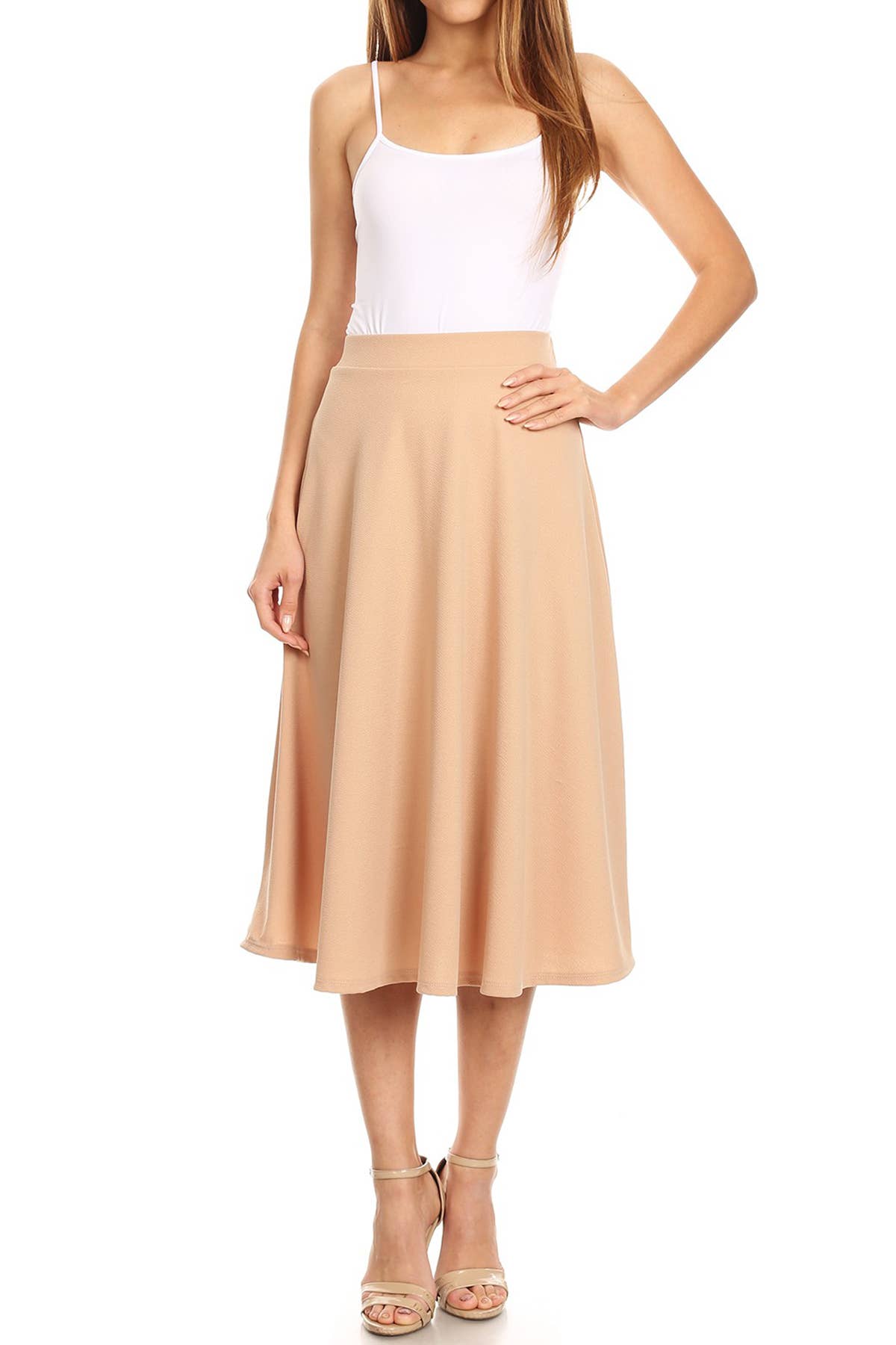 Women's Solid Basic Casual Flared Midi Skirt (Open Pack)