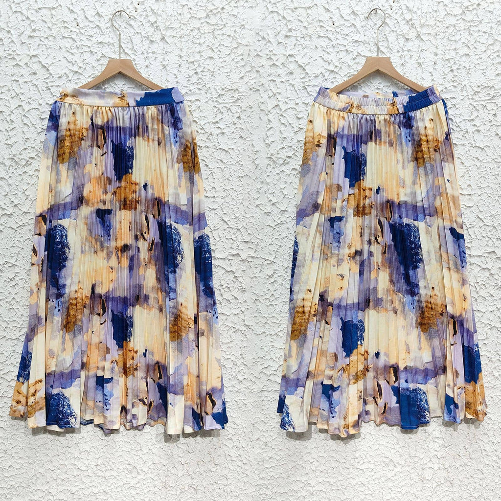 Elegant Draped Printed Pleated Skirt