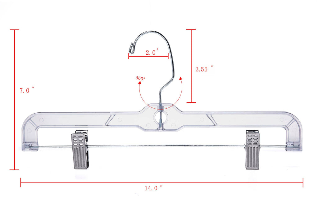 P022 Clear Crystal Plastic Skirt Hanger with Clips 100 pc
