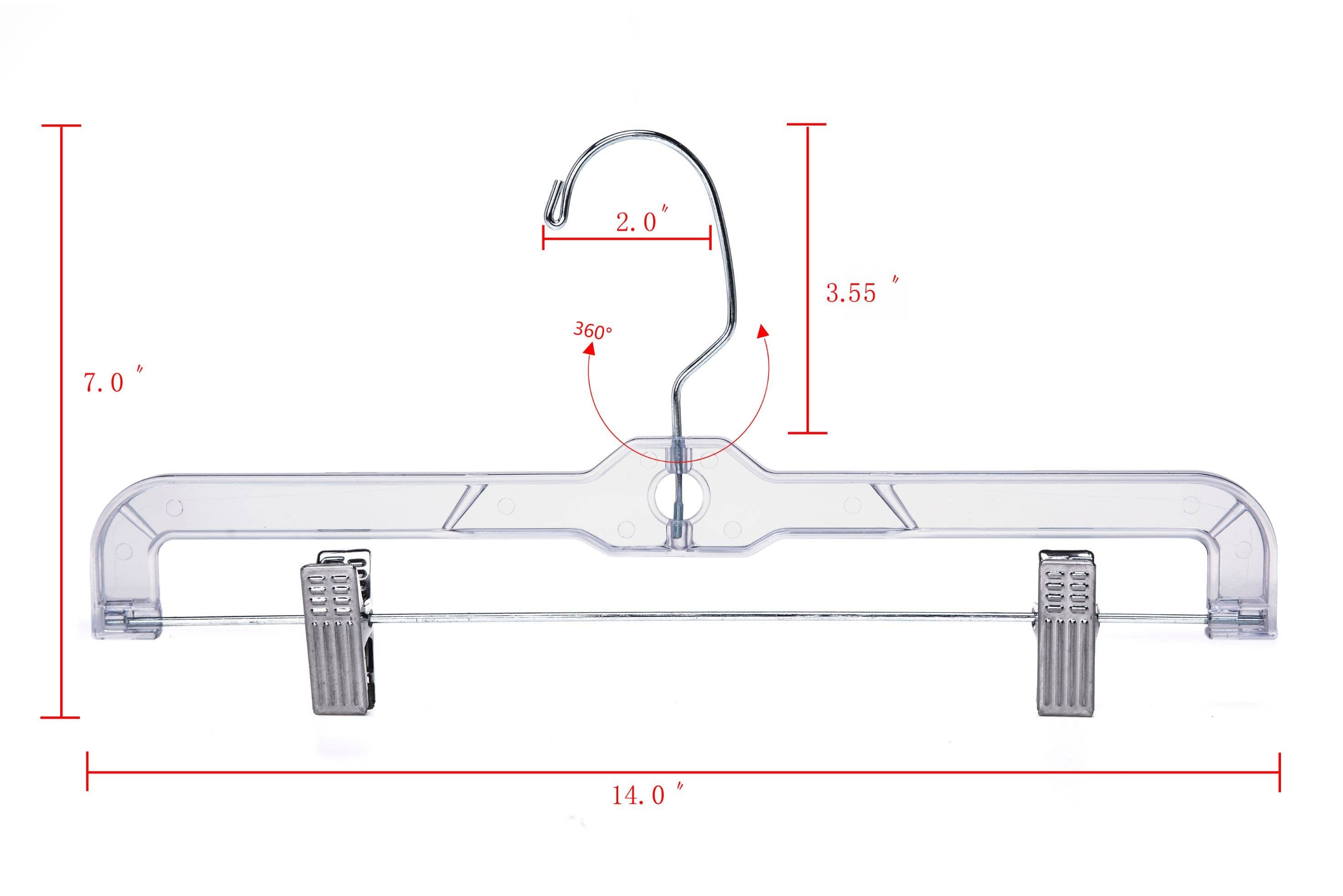 P022 Clear Crystal Plastic Skirt Hanger with Clips 100 pc