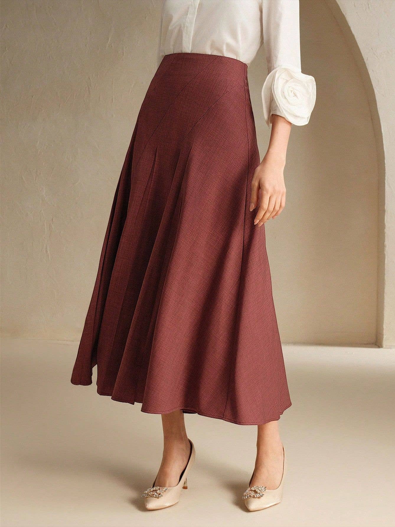 Elegant Asymmetrical Midi Pleated Skirt
