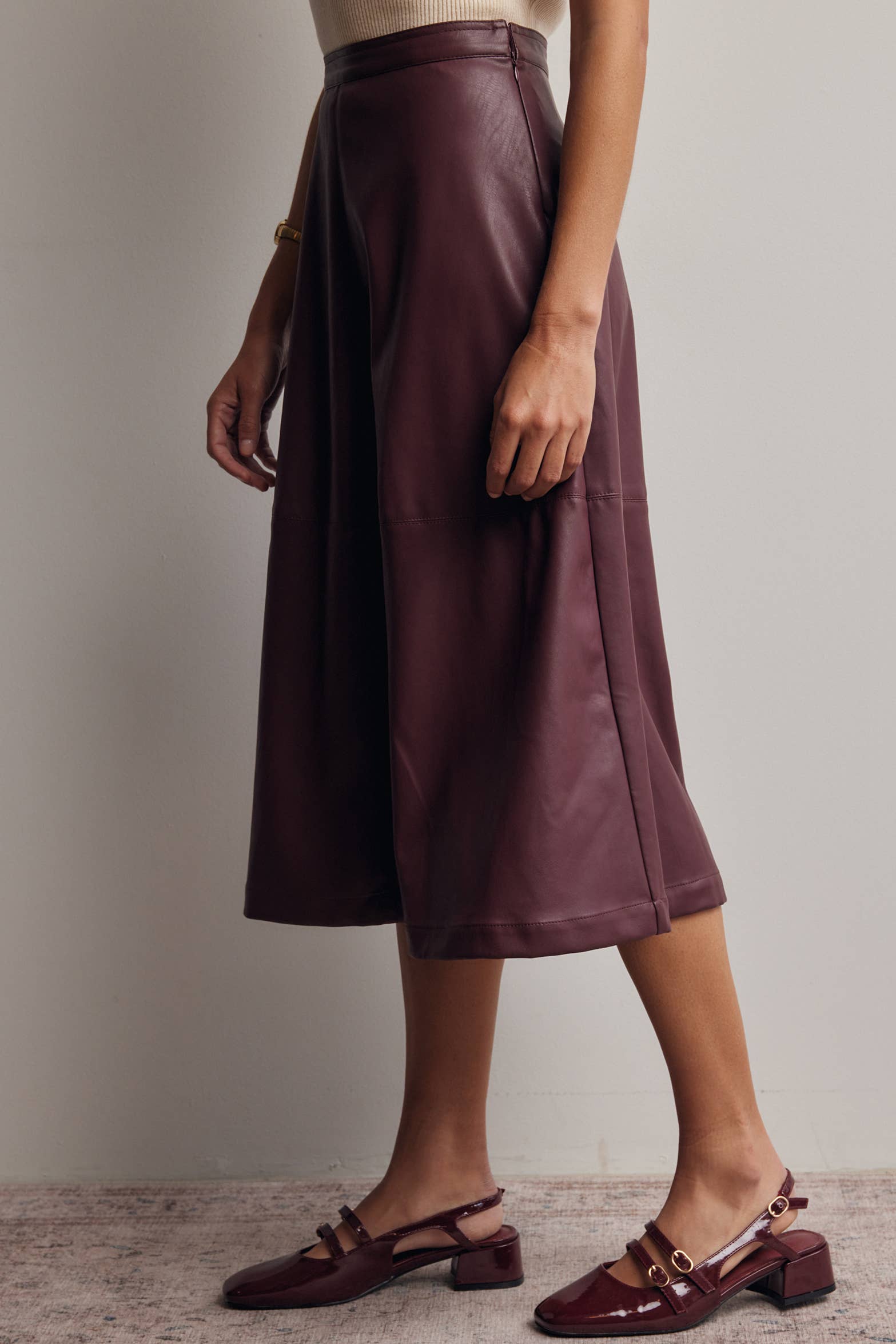 Faux Leather A-Line Midi Skirt FSK0026