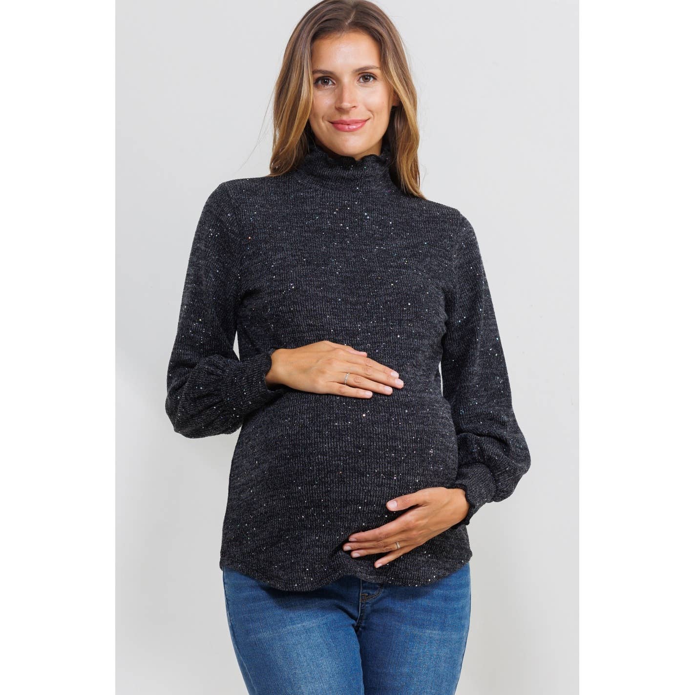 Glitter Knit Long Sleeve Maternity Turtle Neck Top