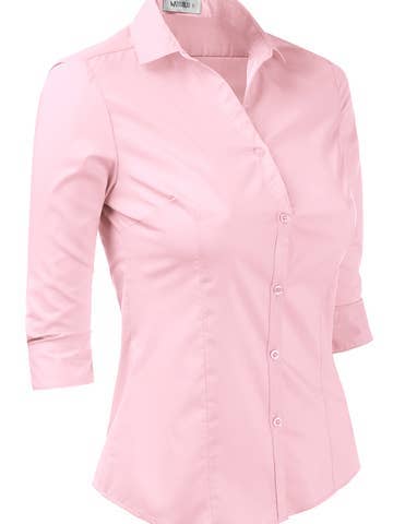 3/4 Sleeve Button Down Collar Shirt Blouse