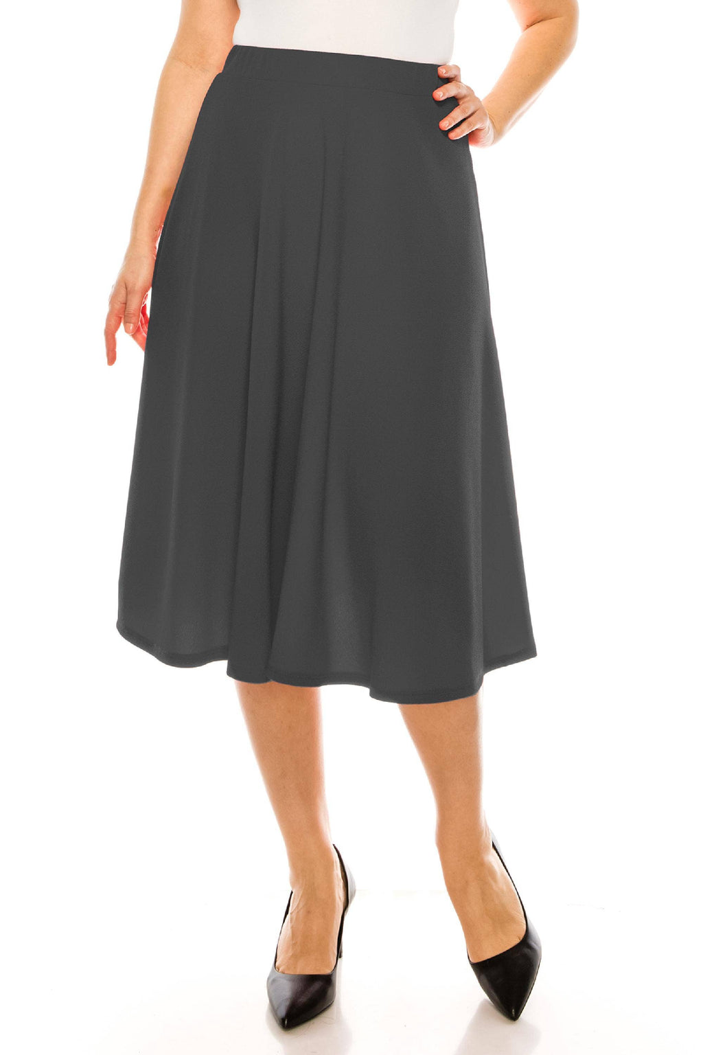 Women's Plus Size Casual Flared Midi Skirt Made in USA